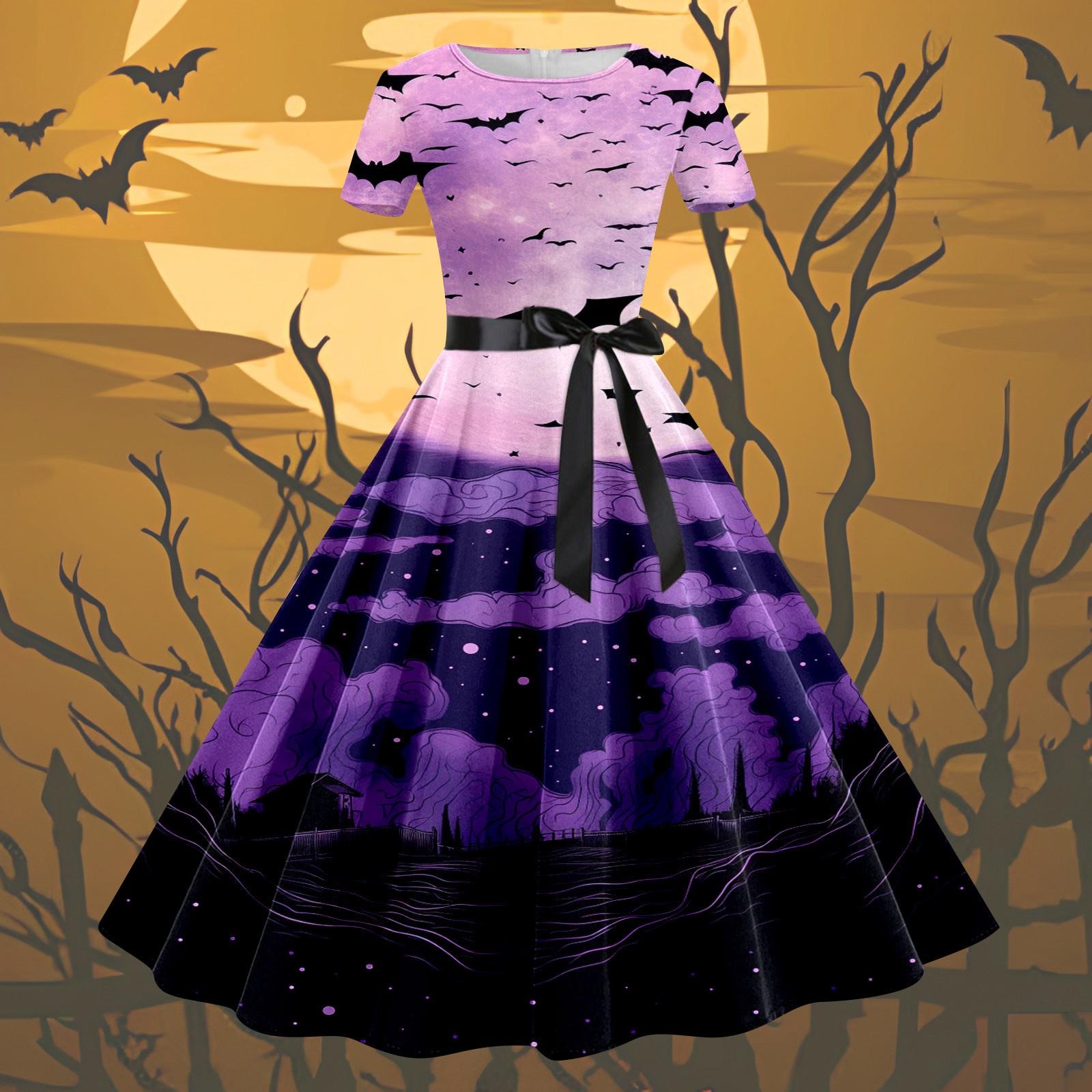 

Женское модное сексуальное коктейльное платье без бретелек с принтом на Хэллоуин в стиле панк, винтажное платье. M фиолетовый