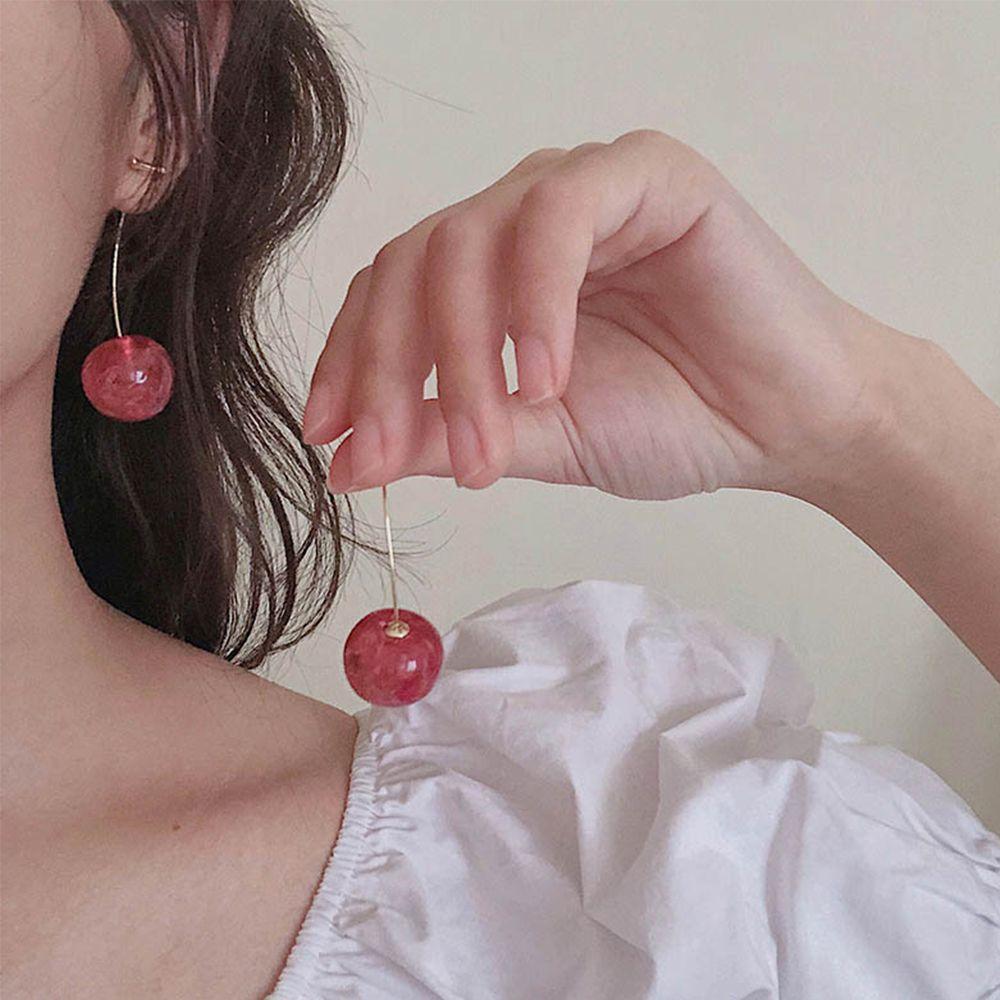 New Fashion Red Cherry Drop Earring Sweet Fruit Long Crystal Earrings for Women Lady Gift Jewelry Tassel Dangle Accessories