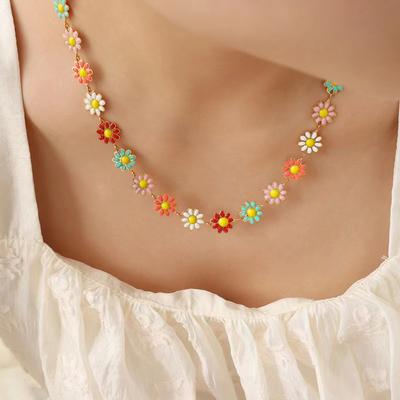 Malý řetízkový náhrdelník Daisy Clavicle Ladies Temperament Painted Drop Glaze Flower náhrdelník