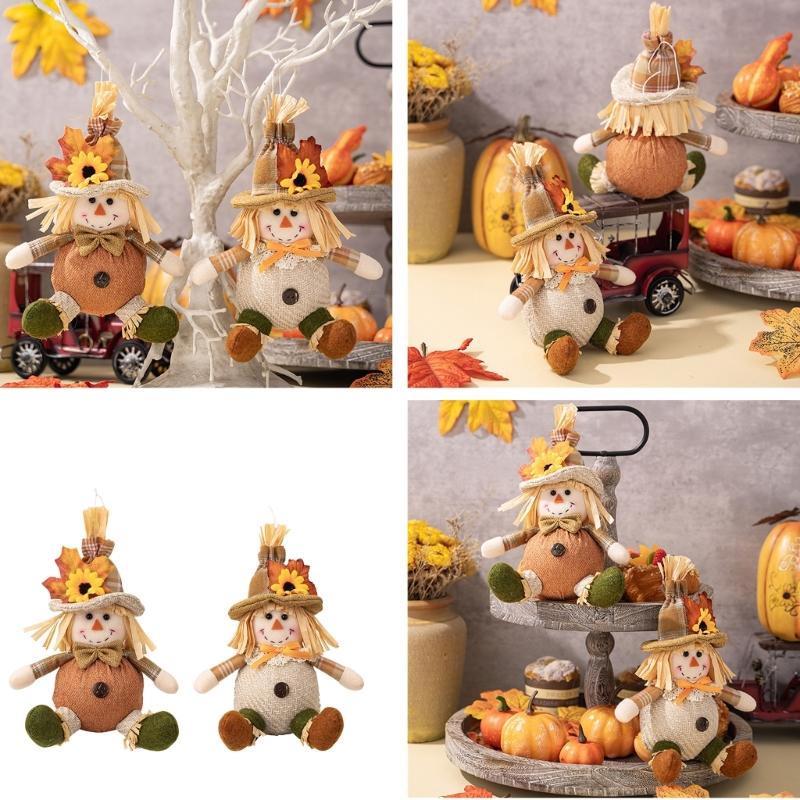 Handmade Scarecrows Sphere Hanging Decors Comfortable Straw Scarecrows Hanging Sphere for Seasonal Home Embellishment
