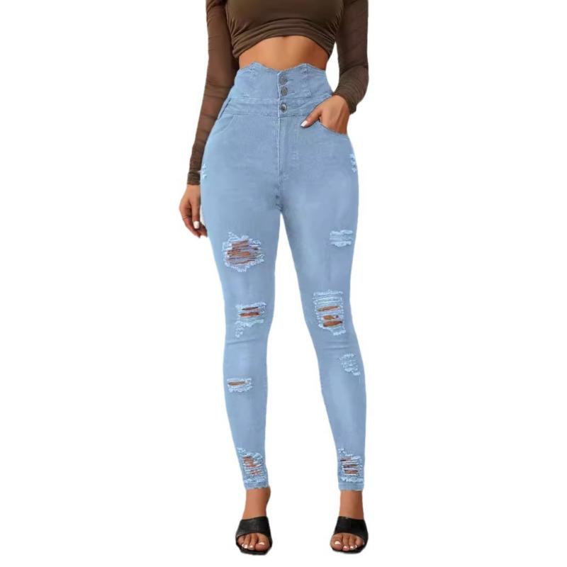 New super high waist rotten ripped jeans women tight slim slim slim pants trendy