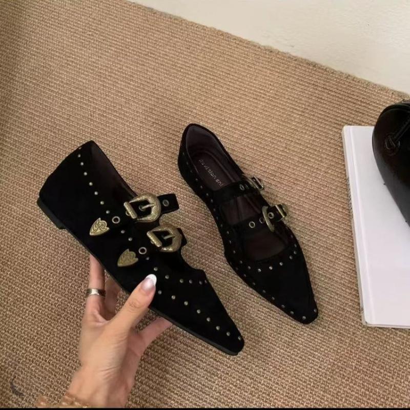 Fashion Vintage Versatile Women's Mary Jane Shoe 2025autumn New Style Woman Pointed Flat Casual Shoes Comfor Non Slip Women Leather Shoe