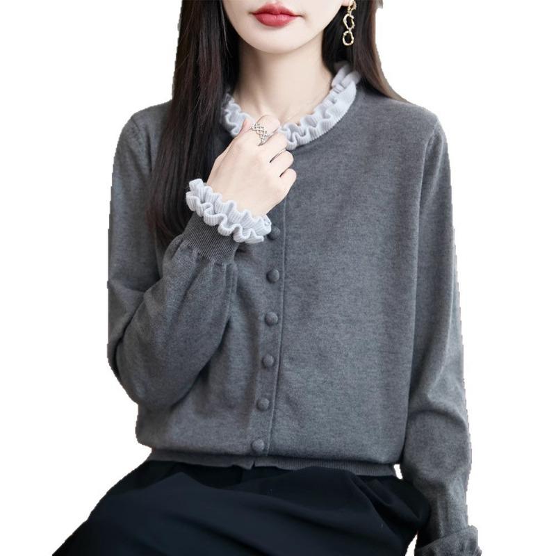 Women S Short Lace Collar Loose Knit Cardigan Korean Style Autumn Winter