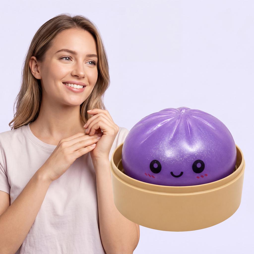 Squishy Steamed Bun Toy with Soft Foam Material Slow Rising Texture for Stress Relief and Sensory Play in Round Container