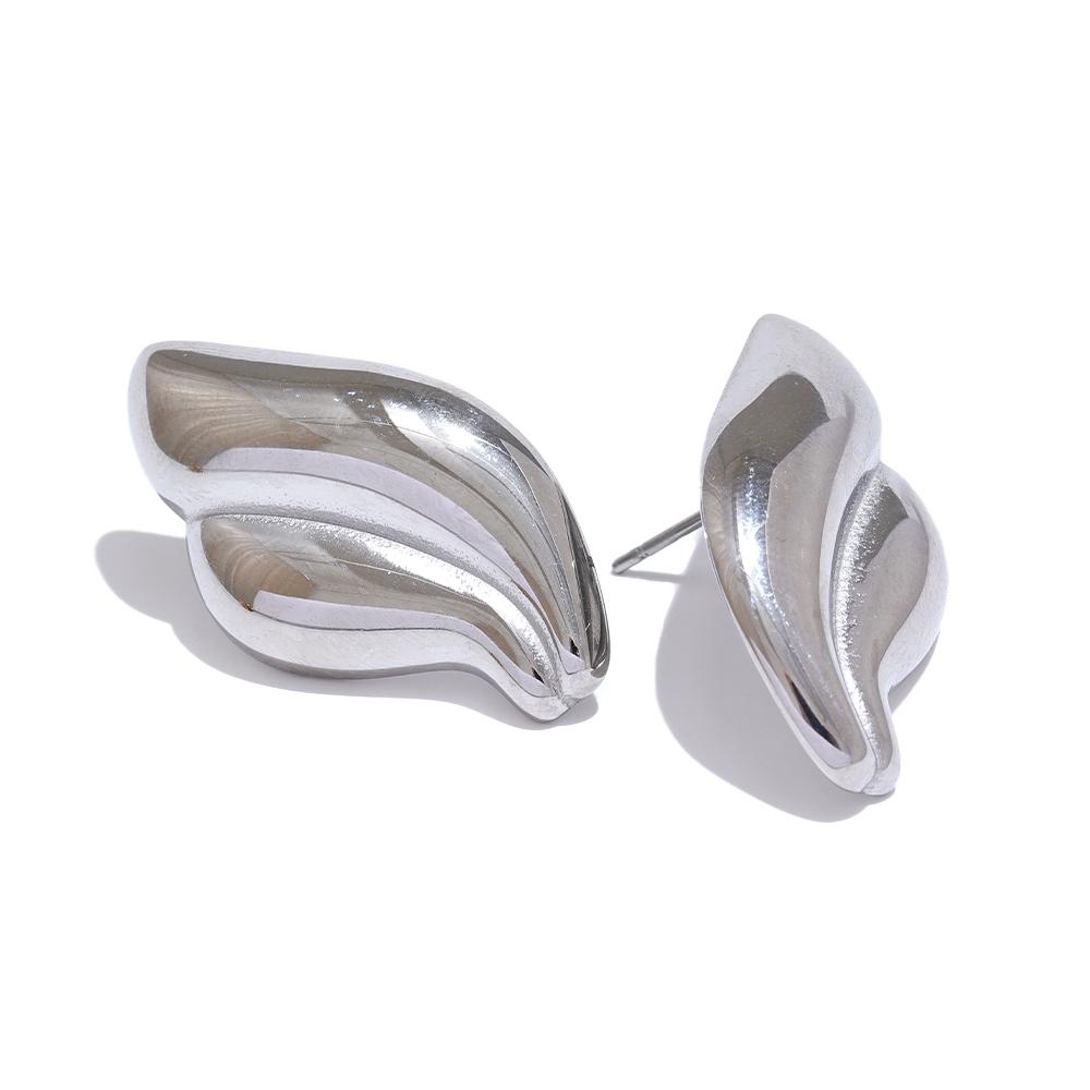 Yhpup Stylish Unique Stainless Steel Geometric Stud Earrings Personalized Metal Texture Tarnish Resistant Ear Daily Jewelry