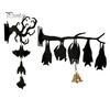 Festive Entrance Hanging Bell Halloween Wall Decor, Matte Black Dead Branch Bat Silhouette Ornament Courtyard Decoration with Metal Bell, Easy Install