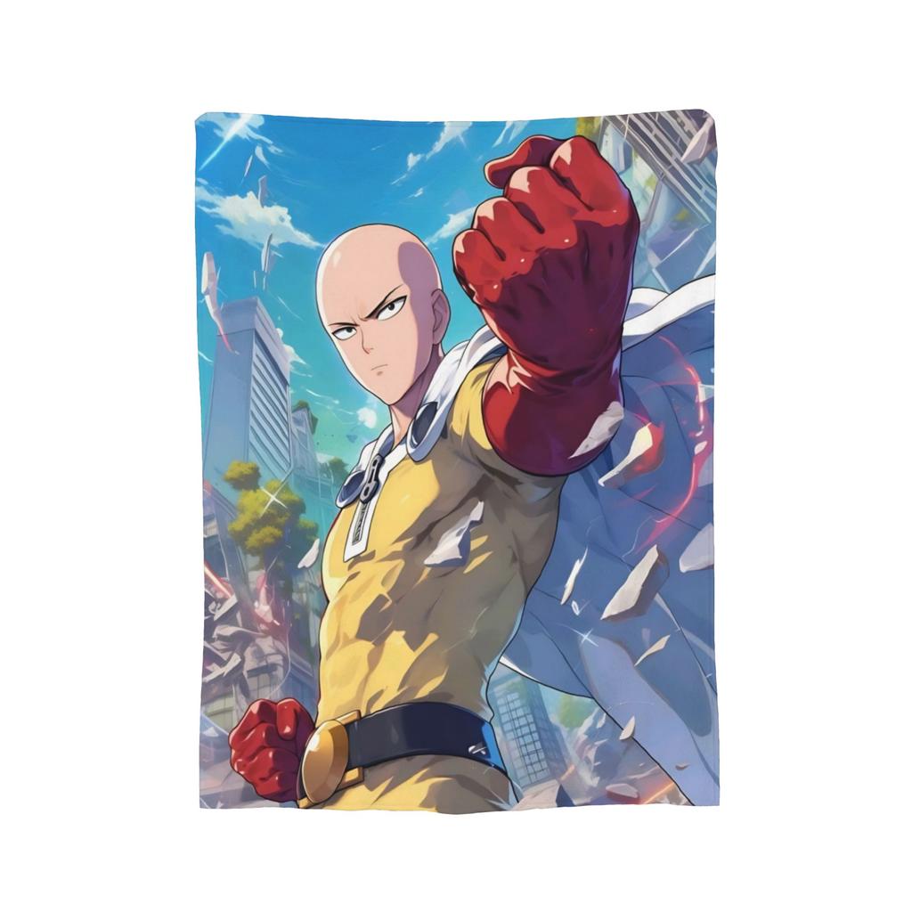 Anime One Punch Man Fleece Throw Blanket Saitama Cartoon Blankets for Home Office Lightweight Bedding Throws,