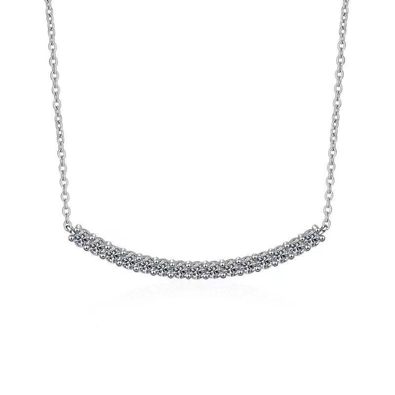 Moissanite Smile Pendant Necklace - Diamond Clavicle Chain, Passes Tester, Valentine's Day Gift for Girlfriend