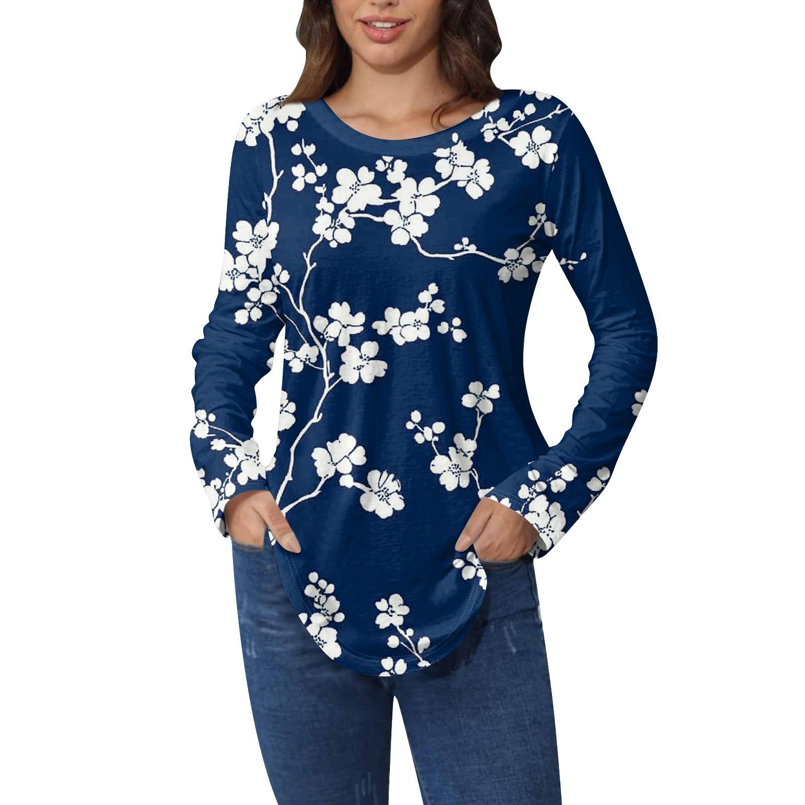 

Сорочки для жінок Милі вінтажні футболки з принтом з візерунком Туніки з довгим рукавом Бавовняні пуловери L