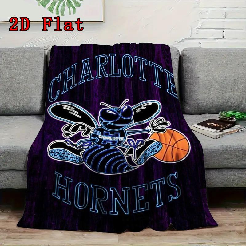 Hornets Basketball Team 2D Flat Pattern Flannel Blanket High quality All Seasons Warmth and Comfort Perfect for Christmas Gifts.NMT0928354