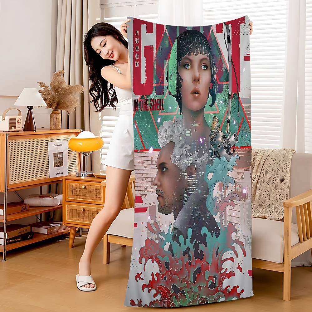 

Japan Anime Ghost In The Shell Bath Towel Microfiber Soft Water Absorbing Breathable For Kids Decorative Cartoon Beach Towel W30*H60(CM)