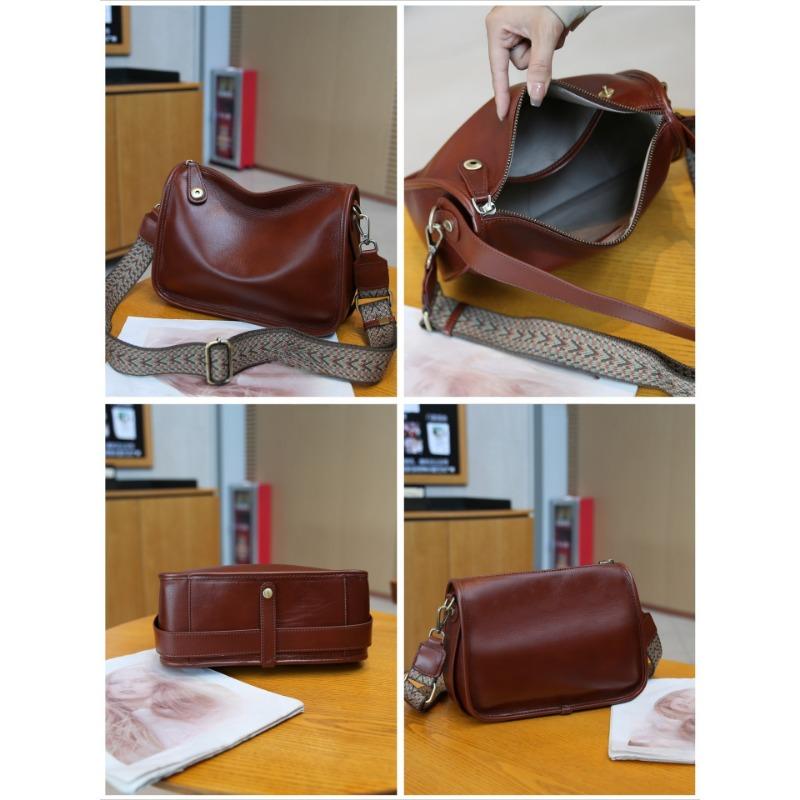 New Genuine Leather Versatile Wide Shoulder Strap One Shoulder Crossbody Bag Korean Version Large Capacity Soft Leather Niche Design Underarm Bag