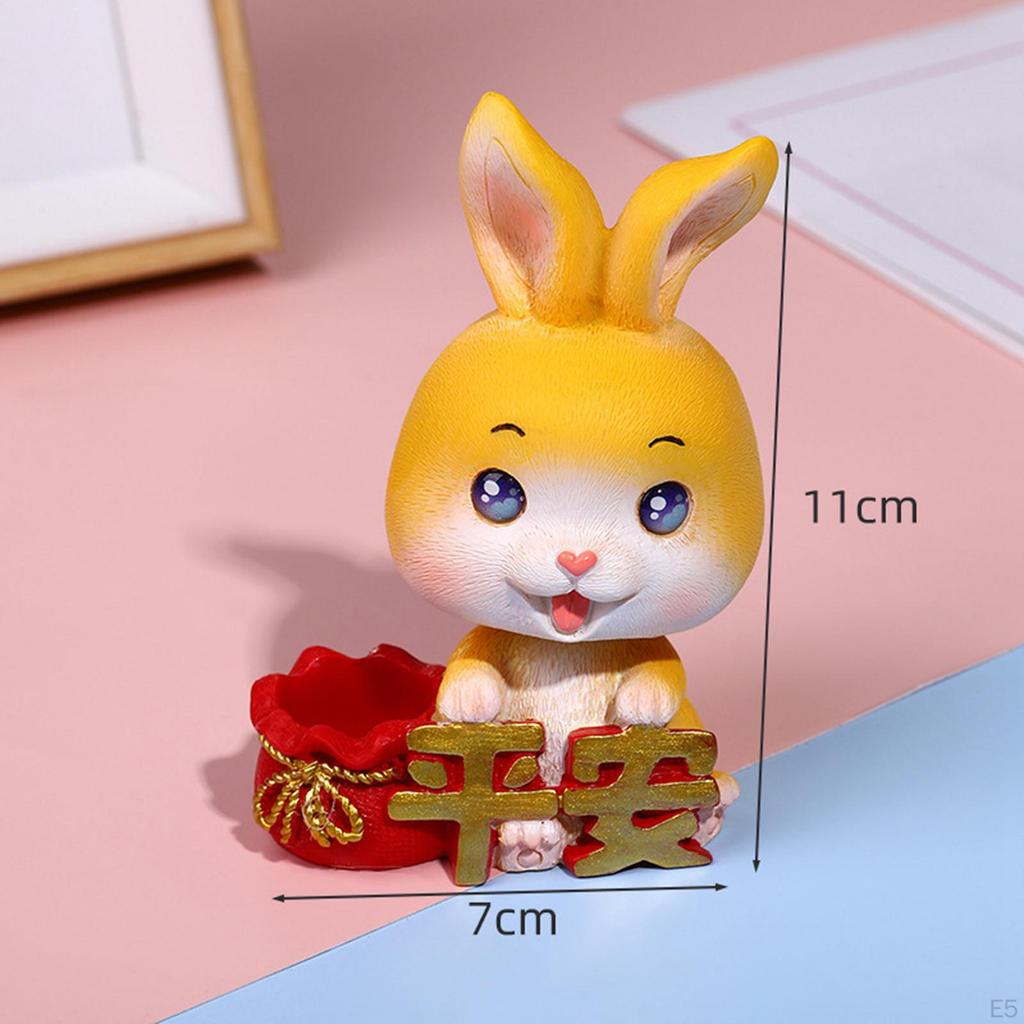 Bobblehead Nodding Rabbit Figurines Sculptures Decoration Handmade Ornament Funny Chinese Year