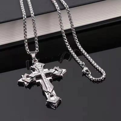 Collar de Acero de Titanio Cruz de Alta Calidad que no se Desvanece, Cadena con Colgante Hip-Hop para Hombre Dominante y a la Moda, Nuevo Hombre Guapo Mujer