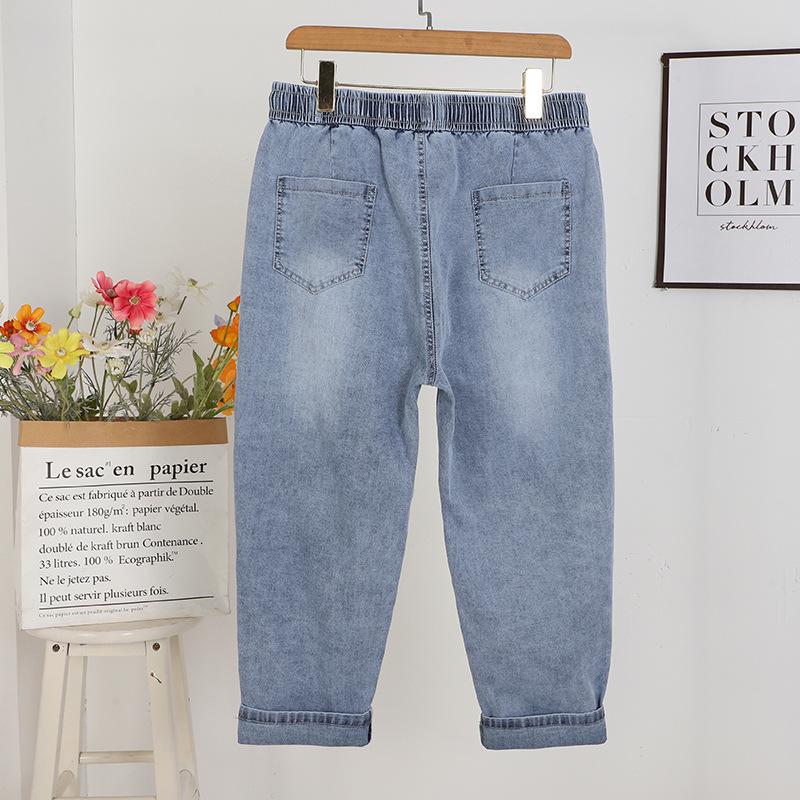 Plus Size High Elasticity Women's Summer Cropped Straight-Leg Jeans for Enhanced Comfort