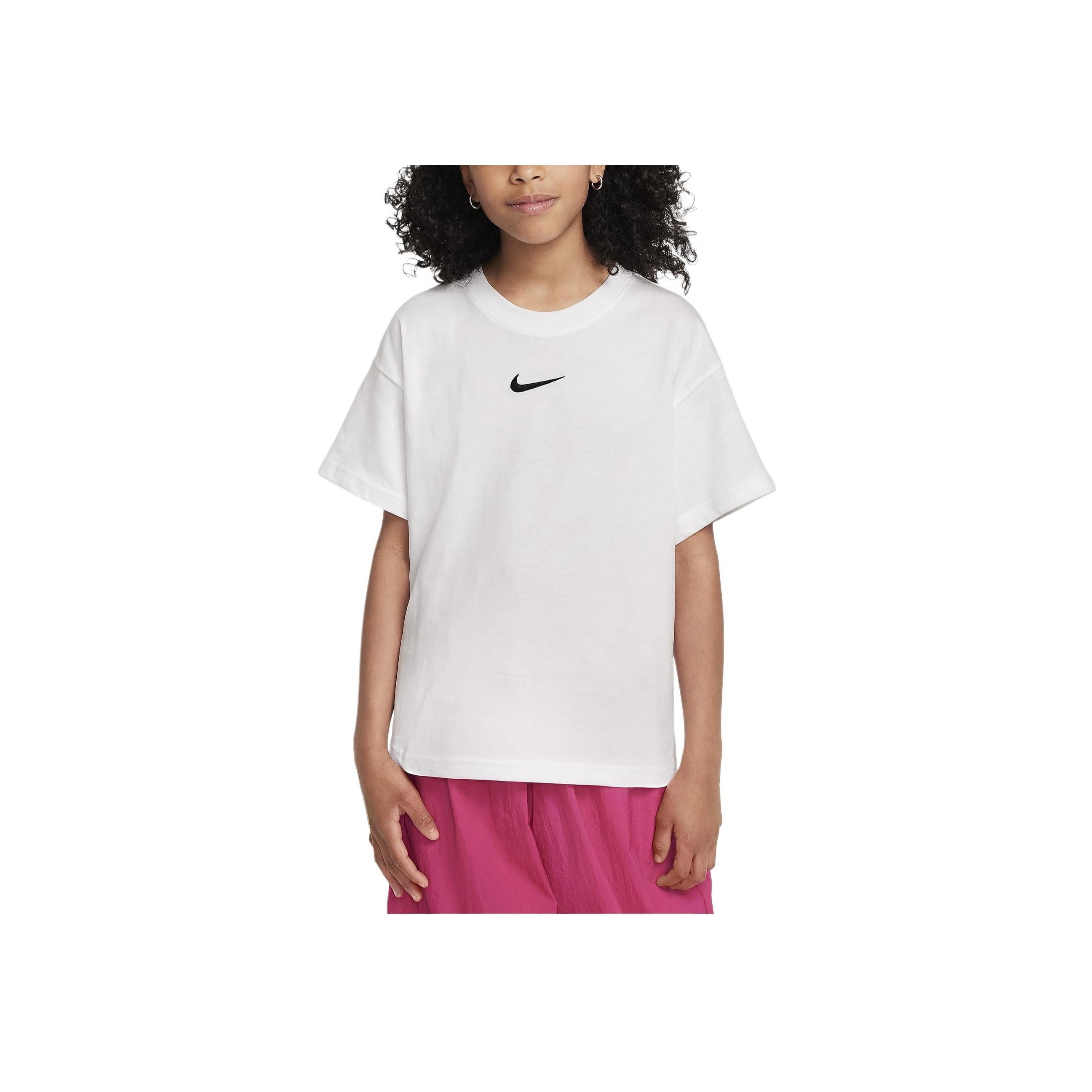 

Nike Soft Loose Fit Everyday Embroidered Logo Crew Neck Short Sleeve T-Shirt Kids Tops White FZ5539-100 XS