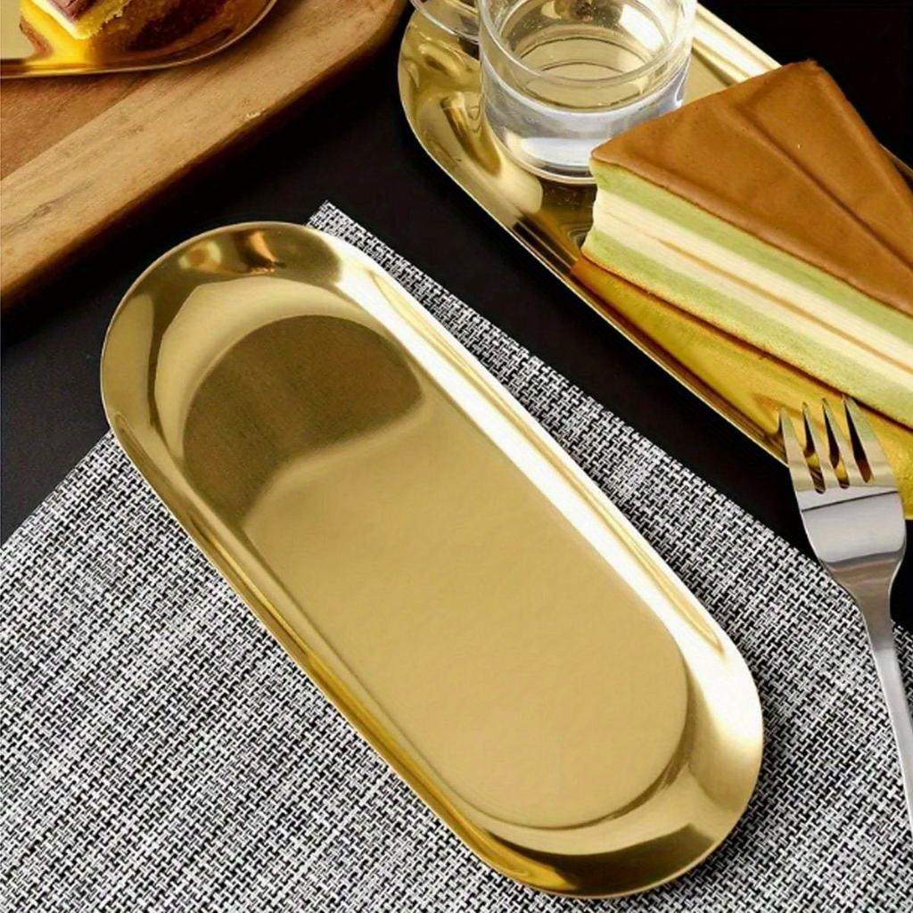 Creative Oval Shaped Metal Tray Christmas Golden Platter, Fruit Plate, Dessert Plate, Snack Plate, Salad Plate, Cake Plate, Suitable For Restaurant