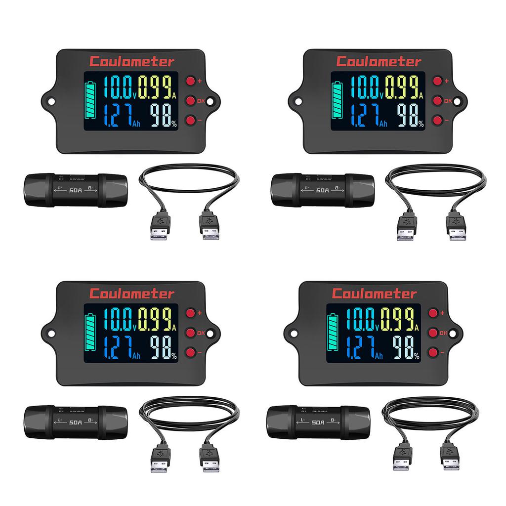 Coulomb Counter Meter 8-120V 50A Battery Monitors Coulometer Voltmeter Ammeter Battery Capacity Tester Precise Detection