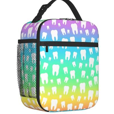 Boîtes à déjeuner réutilisables à motif de dents arc-en-ciel Imperméables Glacière pour dents Sac à déjeuner isotherme pour aliments Thermique Enfants École