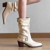 Herbst und Winter neue spitze Stiefel Damenstiefel dicker Absatz hoher Schaft aber Kniehohe Stiefel hoher Absatz Damenschuhe