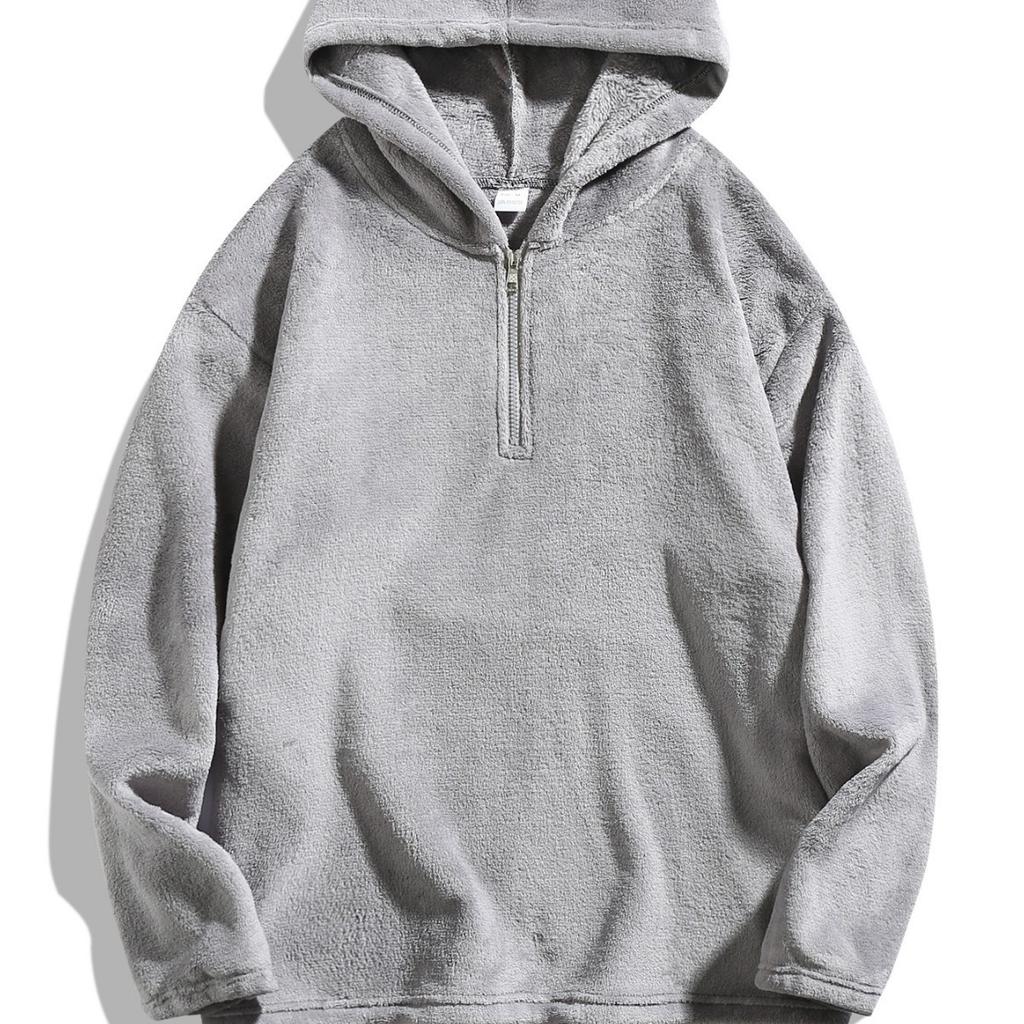 Autumn and winter suit men's fashion thermal hooded sweater solid color wool sweatpants casual sports two-piece set