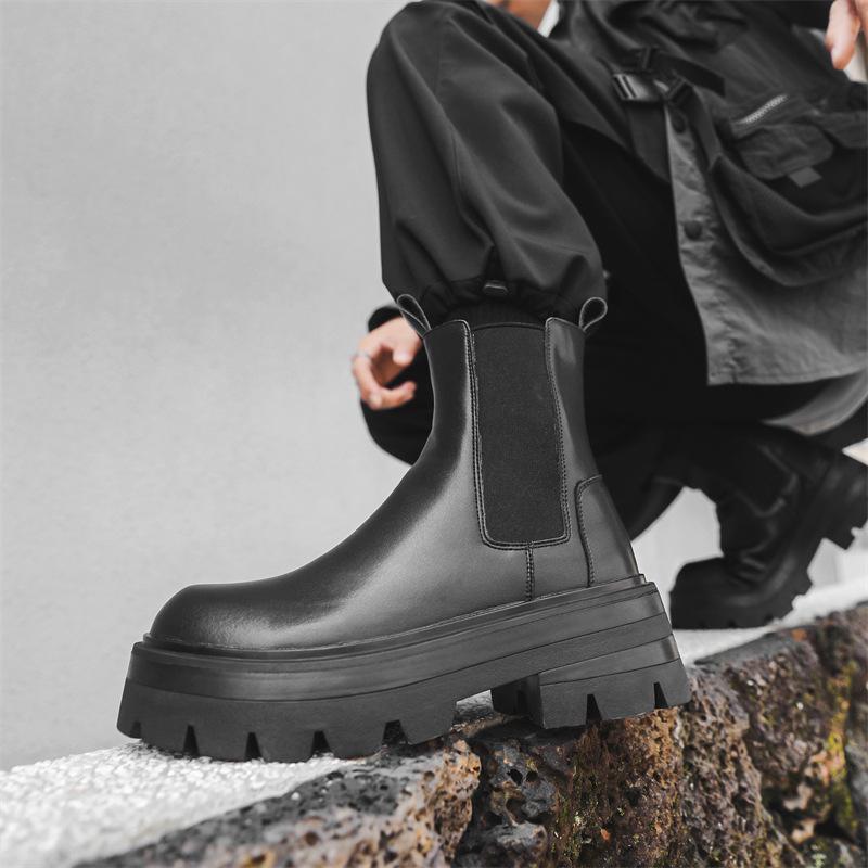 

Мужские ботинки челси новые накладки на ноги мужские на толстой подошве ботинки-сигареты модные средней высоты корейская версия ботинки мартин 28291-J 38 чёрный