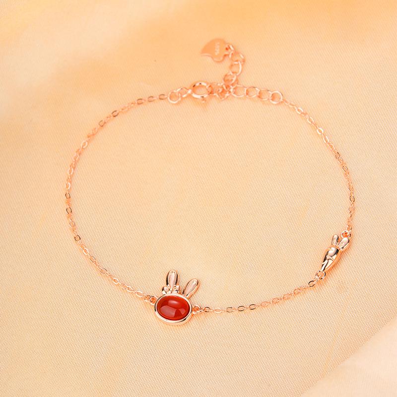 Cute Girl Heart Series Rabbit Red Agate S925 Pur Silver Bratara pentru fete