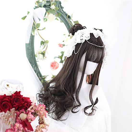 Bybrana Ladies Long Hair Big Wave Bangs Lolita Wig Synthetic Hair Cute High Temperature Resistant
