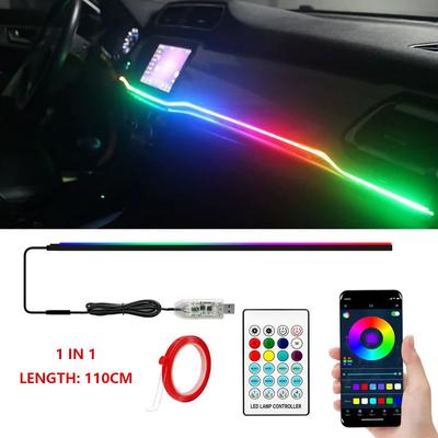 USB LED Car Ambient Lights App Remote Control Neon Light RGB Car Interior Decoration Acrylic Strips Atmosphere Lamp 64 Colors