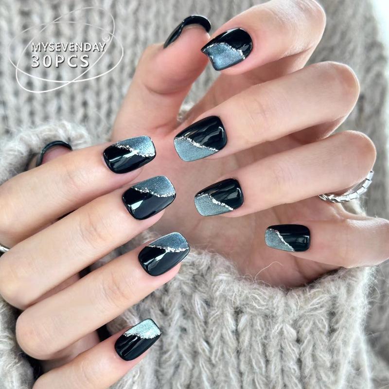 

Xiaohongshu Sea Blue Cat Eye Handmade Wearable Nail Pieces Prefabricated Strips #30 Pieces/Board
