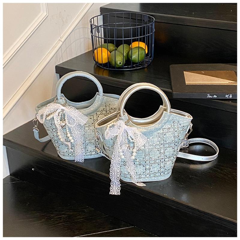 Trend flash diamond sequined bag women's summer new denim texture versatile handbag fashion shoulder messenger bag