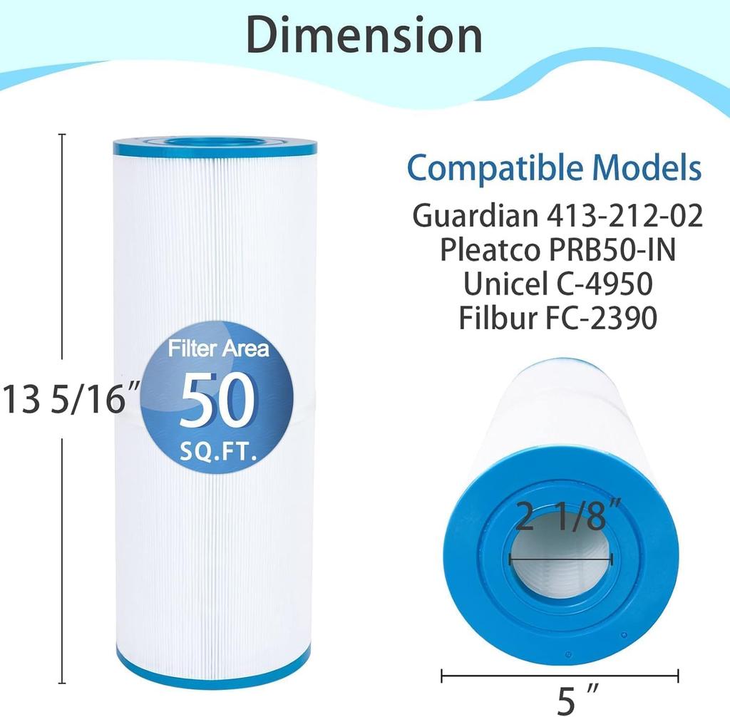 Filtro per Vasca Idromassaggio per Pleatco PRB50-IN, Cartuccia Filtro per Spa per PRB50IN, Unicel C-4950, Darlly SC706, 40506 Filbur FC-2390, Jacuzzi