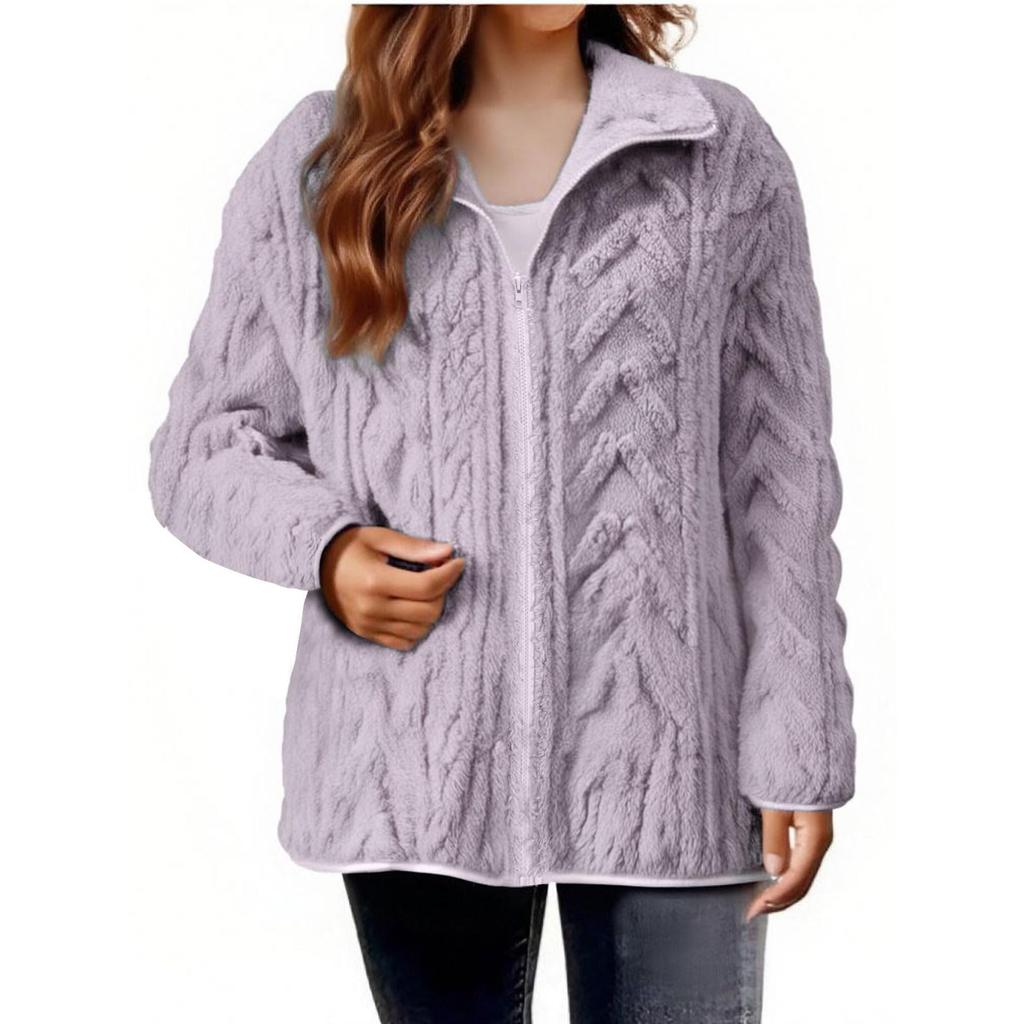 Women's Casual Zipper Knitted Stand Collar Sweater Long Sleeve Warm Coat