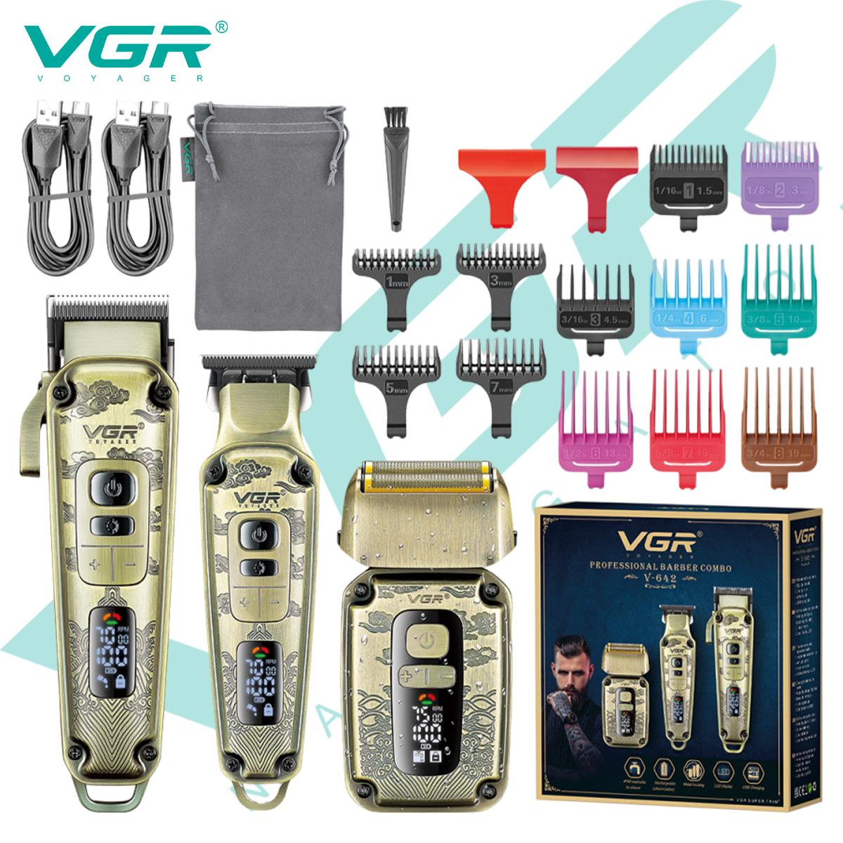 

Original VGR V-642 3-in-1 Metal Retro Engraved Hair Clipper Set for Men Deep Cleaning, Smart LED Digital Display, Electric Trimmer & Waterproof Shaver Three-in-One Set