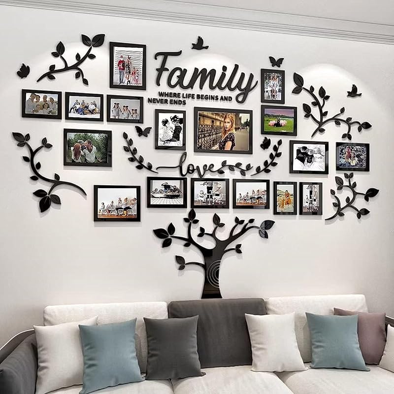Picture Frames Collage Wall Decor - Family Tree Wall Decor for Living Room 4x6 5x7 8x10 11x14 3D DIY-Acrylic Family Wall Decor Photo Collage Frame large
