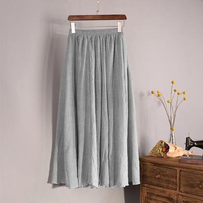 Summer Autumn Women's Skirt Literary Large Size Cotton Linen Half Skirt Elastic Waist Linen A-line Skirt Long Section Pure Color Wind Swing Skirt