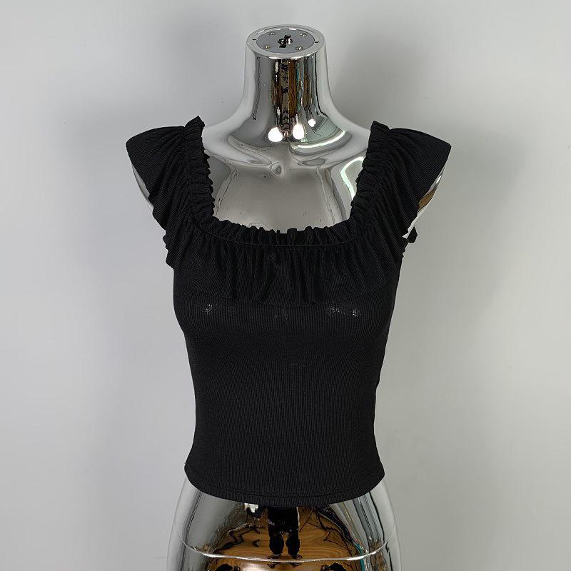 Korean Dongdaemun Off-Shoulder Ruffle Crop Top: Slimming, Sexy, Pure Desire Style for Women