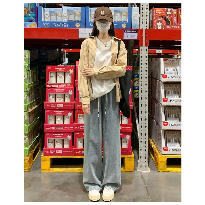 Gerade Bein Jeans Frauen Herbst Lose Mop Klassische Trend Breite Bein Hosen