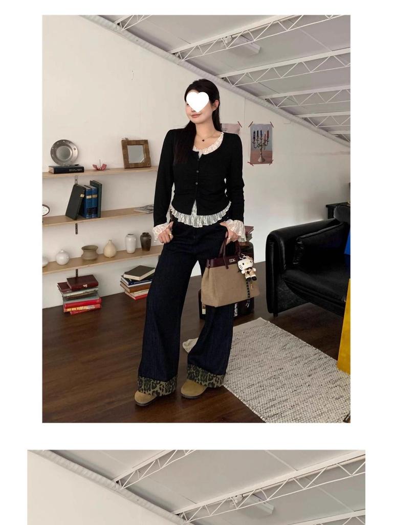 Autumn Japanese-Korean Style Casual Lace Patchwork Top