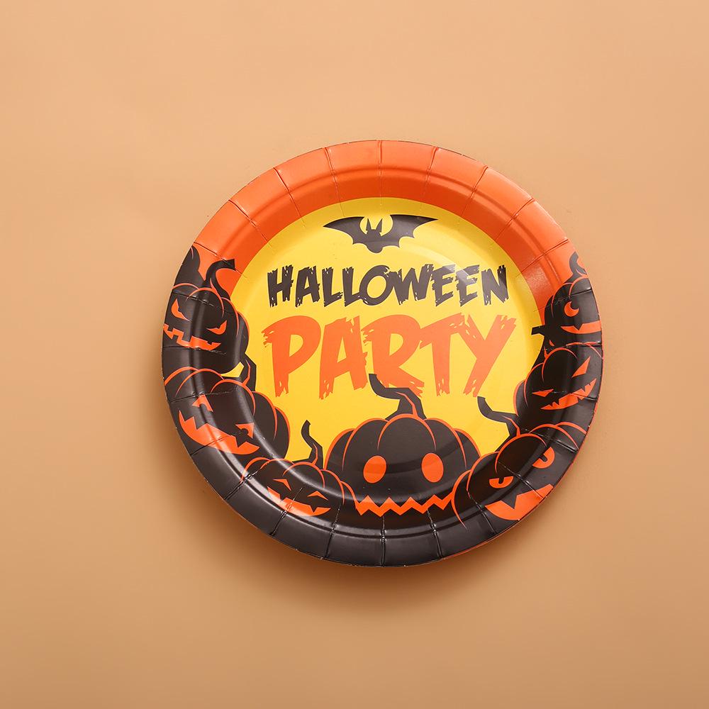 Cross-Border Halloween Party Disposable Plate Set: Pumpkin & Bat Paper Cups and Plates