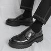 New Simple Buckle Korean Style Thick Bottom Crocodile Leather Casual Slip on Non-slip Metal Buckle Decoration Men's Loafer Shoes