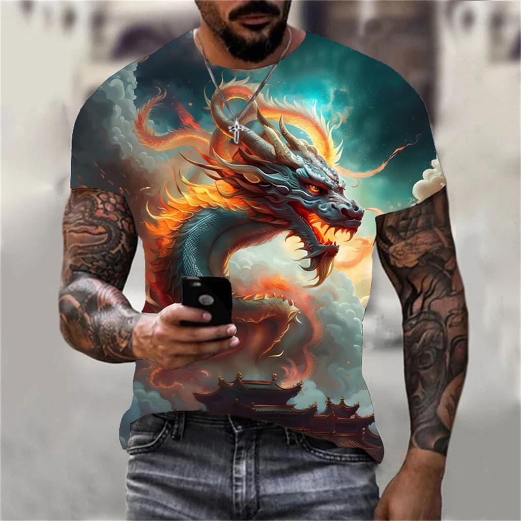 3D Dragon Print T-shirt Herr Kvinnor Casual Sommar Djur T-shirt Man O-hals Kortärmad Lösa toppar Andas T-shirts för par