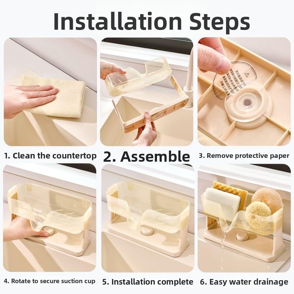 Suction Cup Kitchen Sink Storage Rack Save Space Waterproof Dishcloth Organizer Quick Dry Detachable Sponge Self-draining Tray