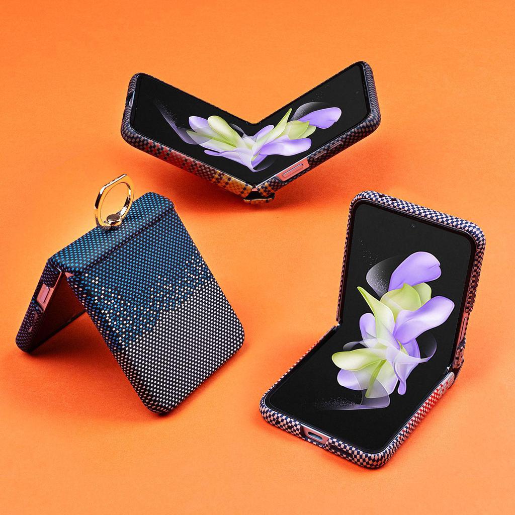 Samsung Z Flip 7/6/5 Kevlar Carbonfaser Ring Schutzhülle