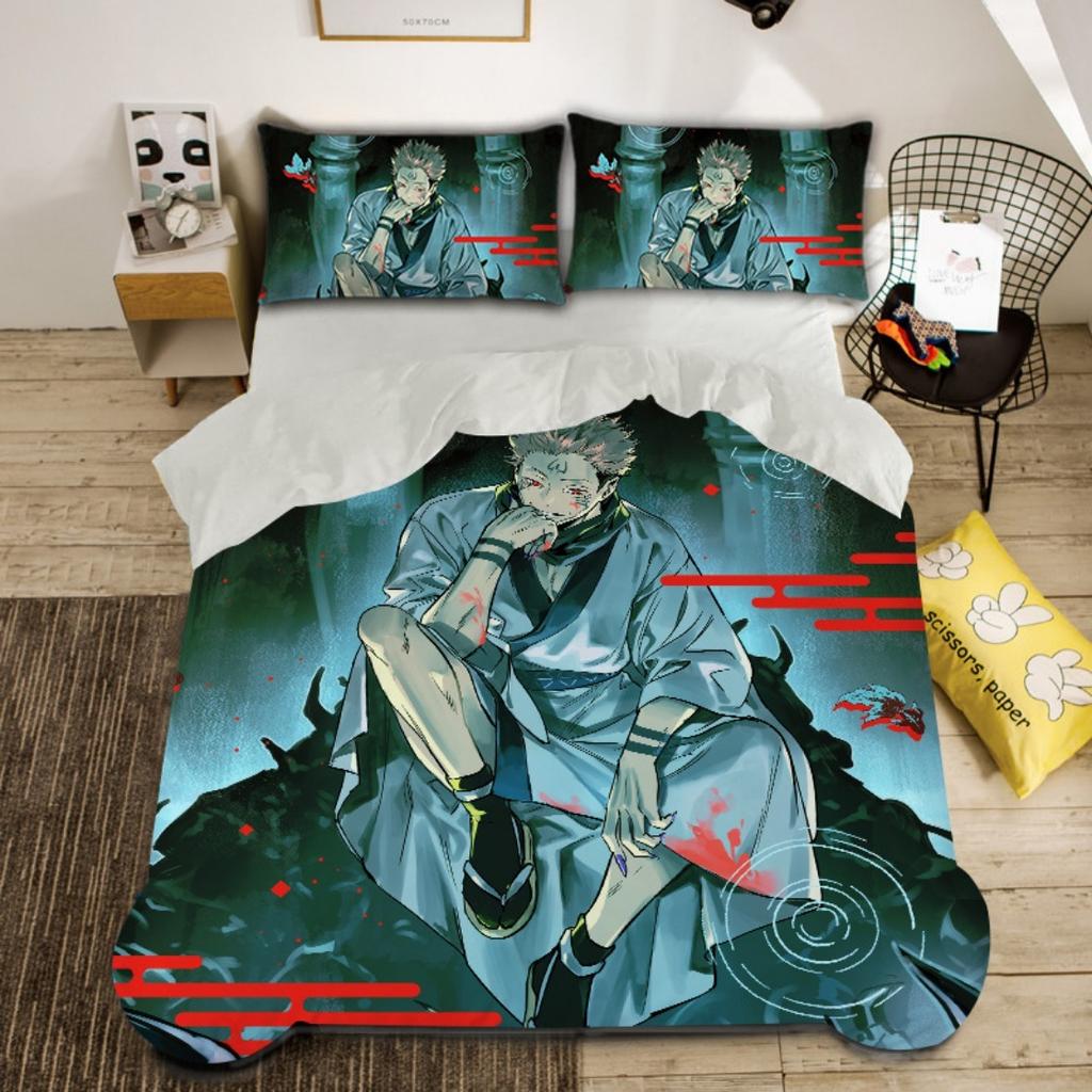 Jujutsu Kaisen Bedding Set Japan Famous Anime Duvet Cover Sets Boys 3D Printed Quilt Cover Sukuna Bedroom Decoration