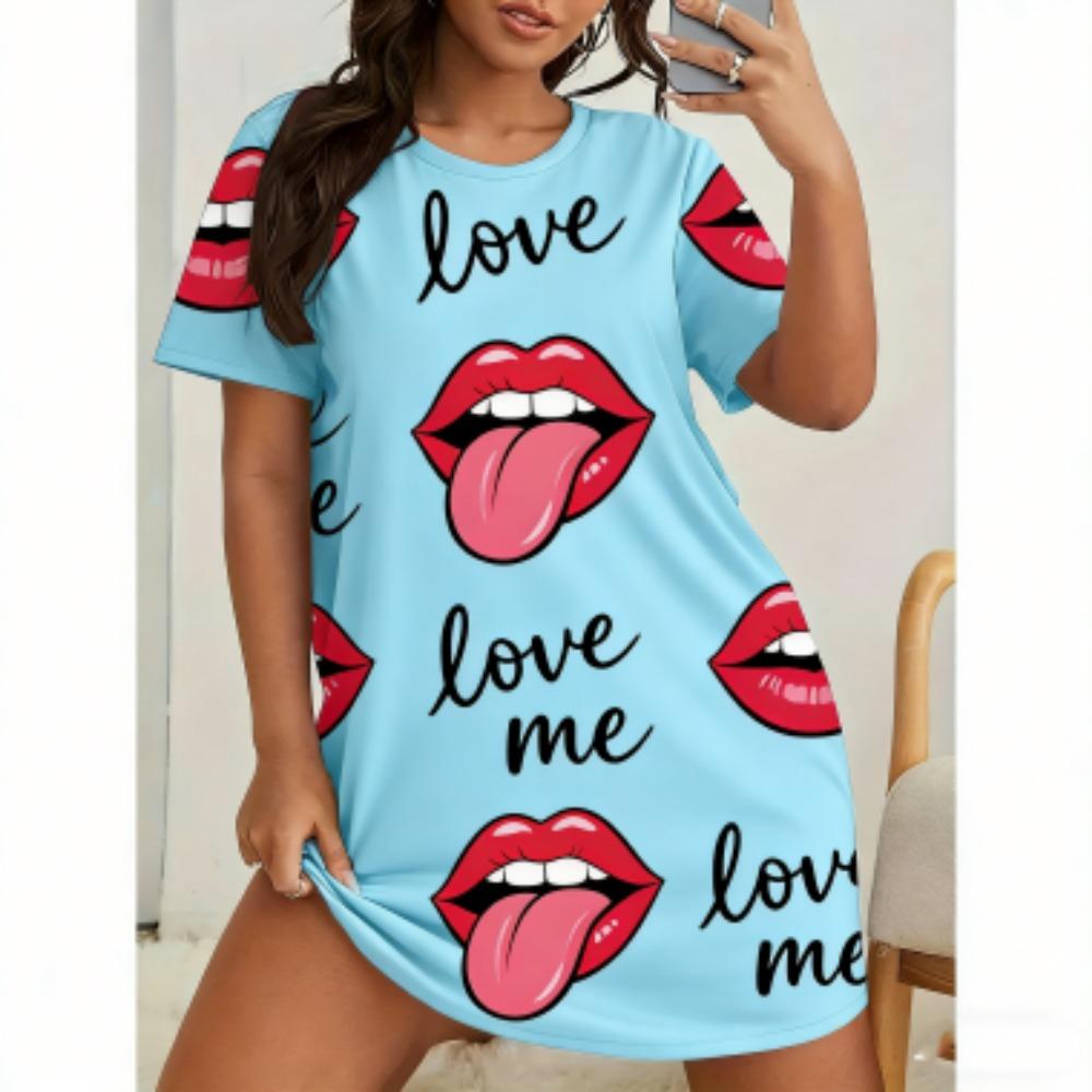Love Me Print For Women Short Sleeve Sleepwear Dresses Loose Casual Fit Tee Nightwear Home Clothes Nightie Loungewear Dresses