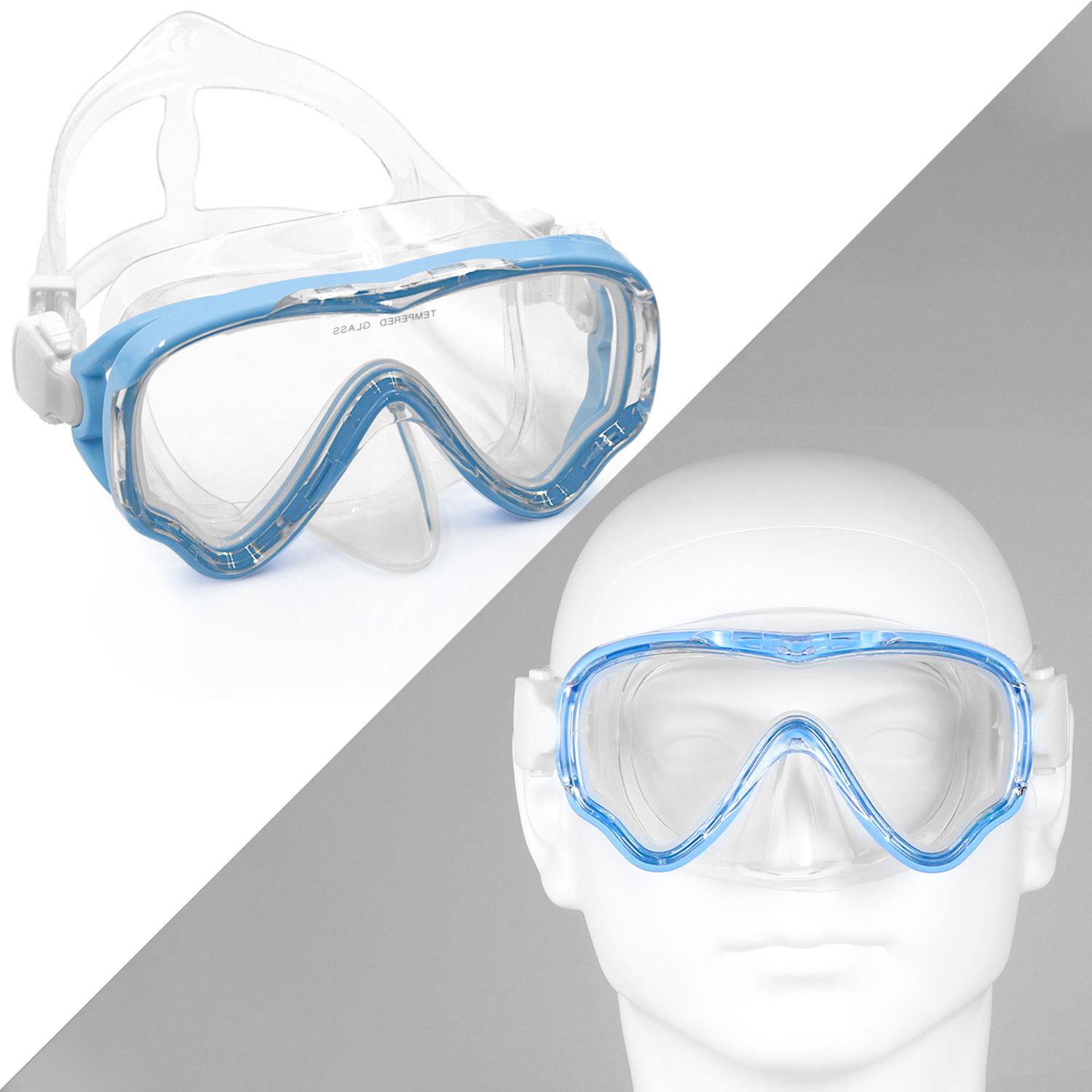 

Маска для дайвинга, очки для плавания, акваланг, трубка, силиконовый обтюратор, закаленное стекло, панорамный HD, защита от запотевания, с защитой от носа для детей 8-12 лет