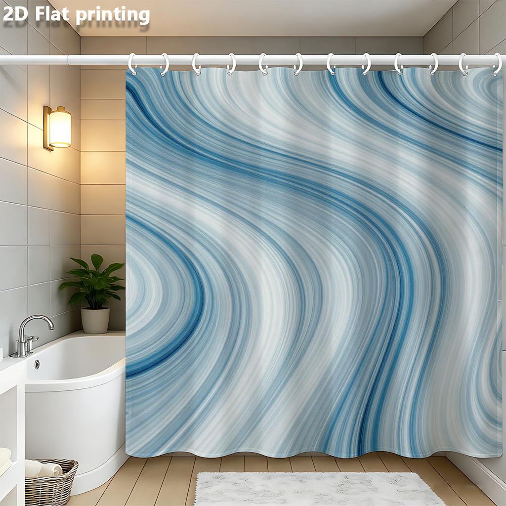 

Blue & White Swirl Abstract Shower Curtain 1Pc With 12 Grommets Polyester 2D Flat Print 70.8X70.8 Inch Modern Bathroom Decor W60H190(CM)-1 Pcs