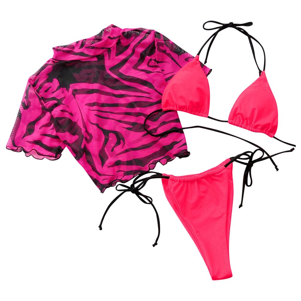 Buy 3PCS Women Bikini Set Zebra Pattern Padded Sport Swimwear Swimsuit