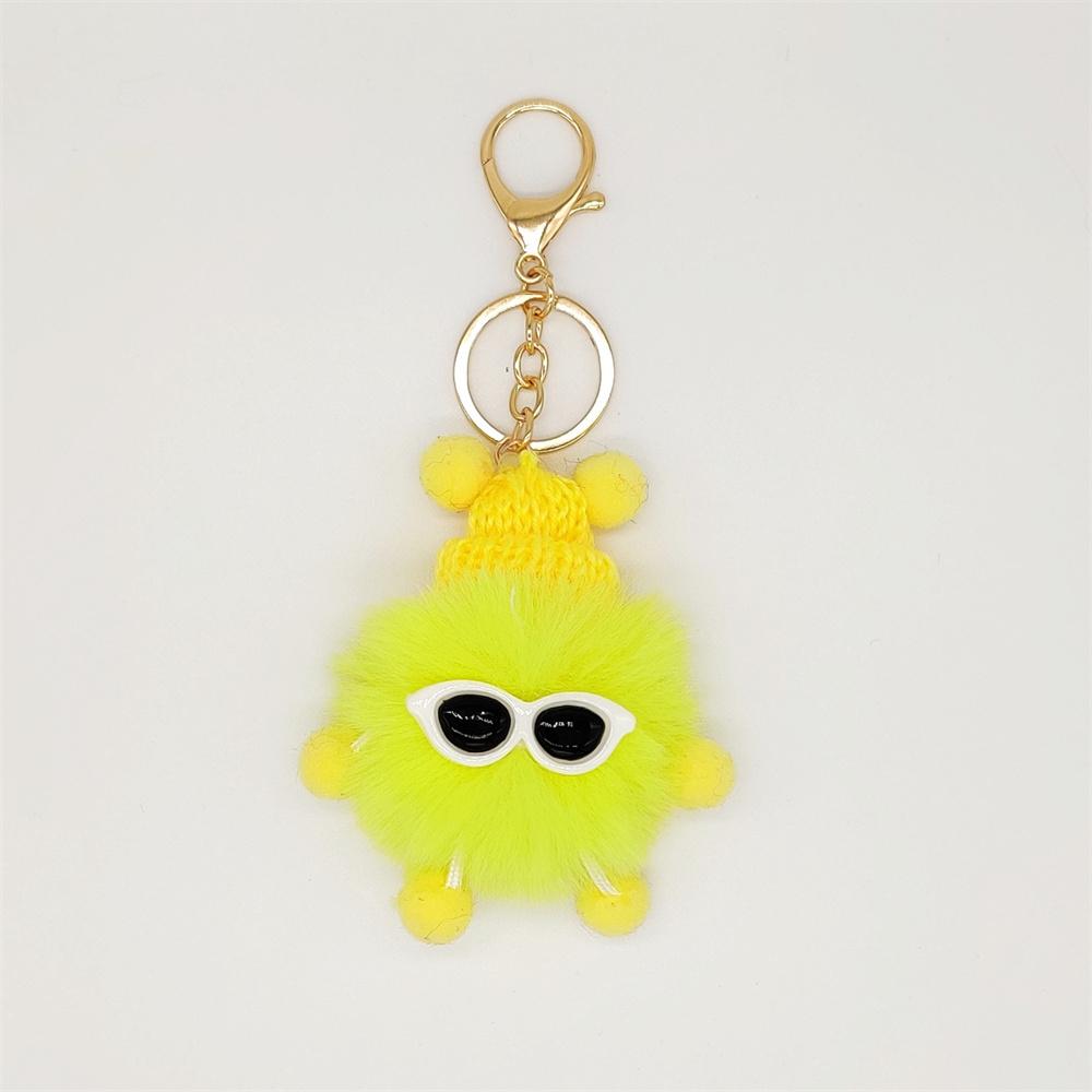 Niedliche bunte Plüschraupen Schlüsselanhänger mit Sonnenbrille Weicher Kaninchenfell Tier Pompon Anhänger Mit Schlüsselringen Für Damen Handtasche